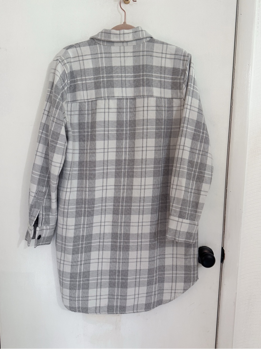 Outerknown Gray & White Plaid Flannel Button-Up Blanket Shirt Dress SP - Picture 3 of 6